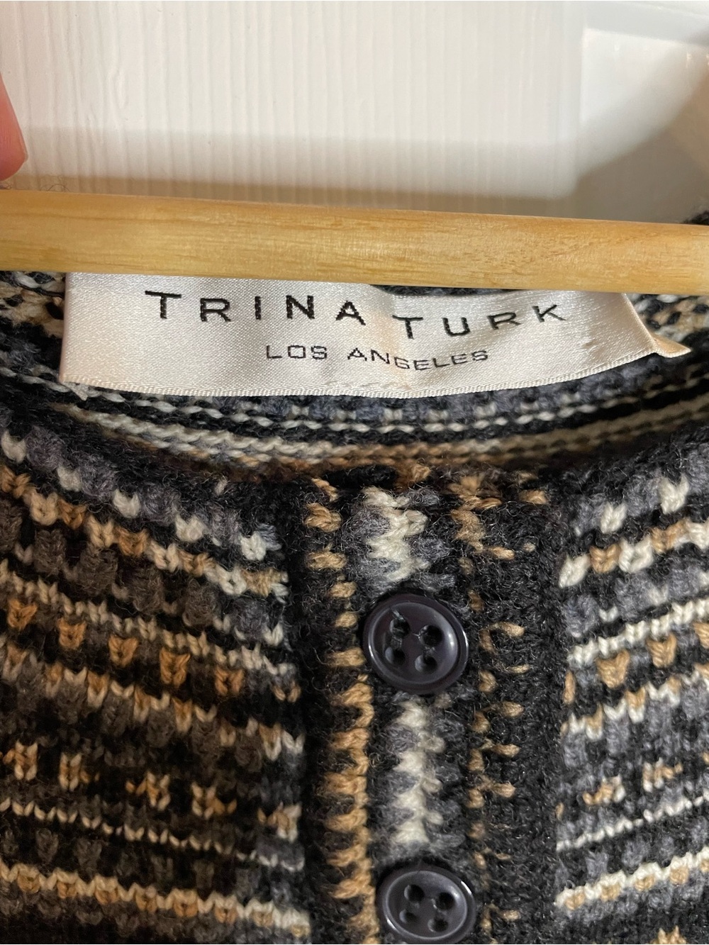 Trina Turk Black and Cream Knit Midi Dress with Belt Merino Wool Size Small - Picture 2 of 7